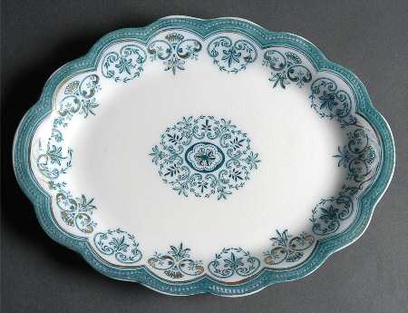 Regent (Aqua Design, Gold Accent) 12" Oval Serving Platter