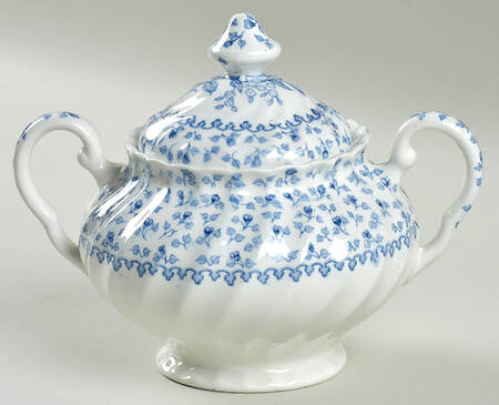Rose Bouquet Blue Sugar Bowl & Lid