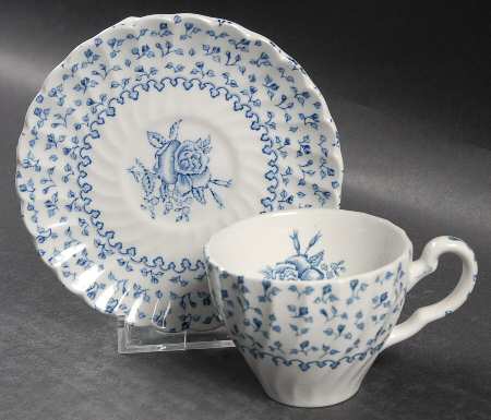 Rose Bouquet Blue Flat Demitasse Cup & Saucer Set