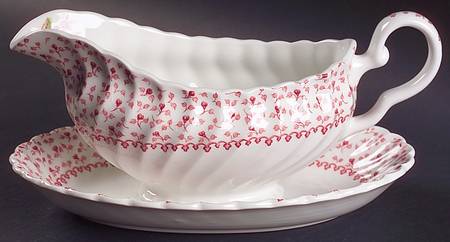 Rose Bouquet Pink Gravy Boat & Underplate/Relish