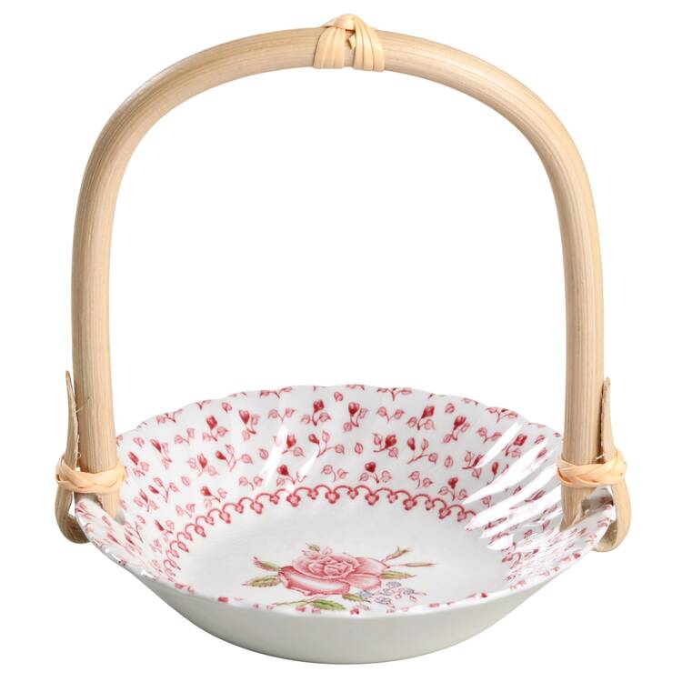 Rose Bouquet Pink 7''-7 1/4'' Basket W/Bamboo Handle HC