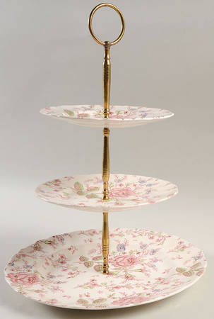 Rose Chintz Pink ("Made in England" Mark) 3-Tiered Serving Tray (DP, DES, BB)