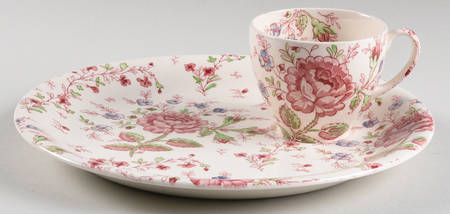 Rose Chintz Pink ("Made in England" Mark) Snack Plate & Cup Set