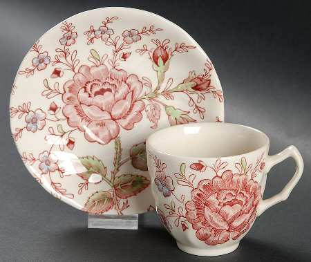 Rose Chintz Pink ("Made in England" Mark) Flat Demitasse Cup & Saucer Set