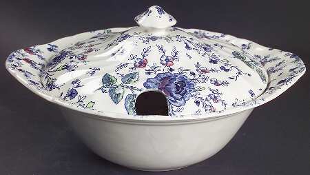 Rose Chintz Blue Round Covered Vegetable