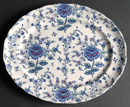 Rose Chintz Blue 13" Oval Serving Platter