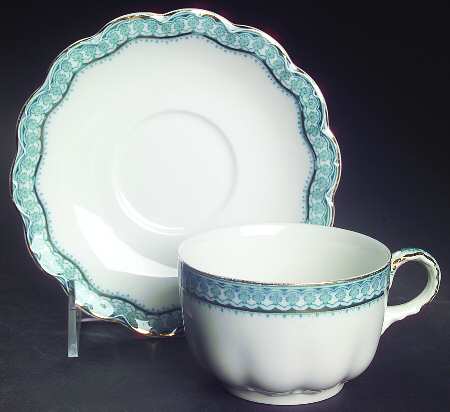 Ruth Blue Green Flat Cup & Saucer Set