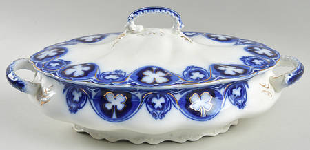 Savoy (Flow Blue, Gold Accent) Oval Covered Vegetable