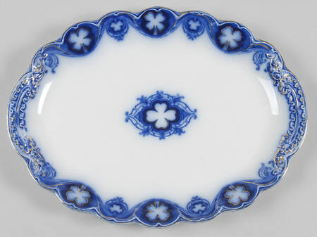 Savoy (Flow Blue, Gold Accent) 12" Oval Serving Platter