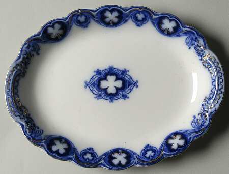 Savoy (Flow Blue, Gold Accent) 8" Oval Serving Platter