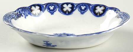 Savoy (Flow Blue, Gold Accent) 8" Oval Vegetable Bowl