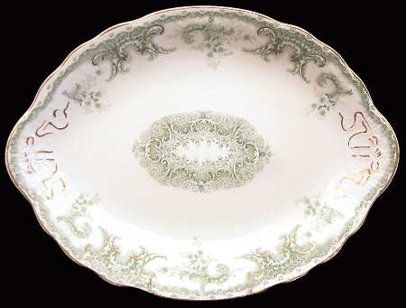 Savannah Green (Gold Trim) 14" Oval Serving Platter