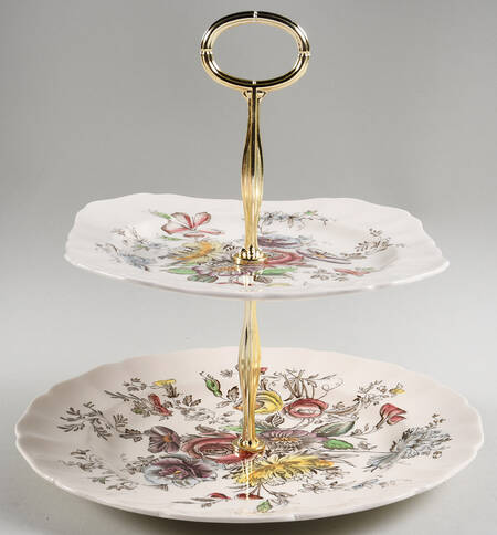 Sheraton (Floral Center) 6 5/8"-10"  2 Tiered Serving Tray (Dp, Sp) HC