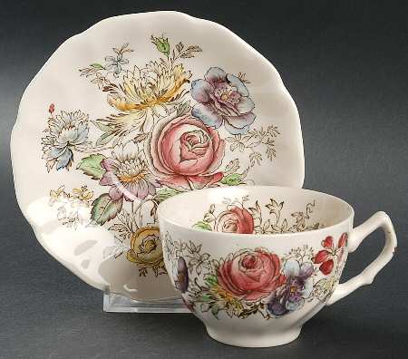 Sheraton (Floral Center) Flat Cup & Saucer Set