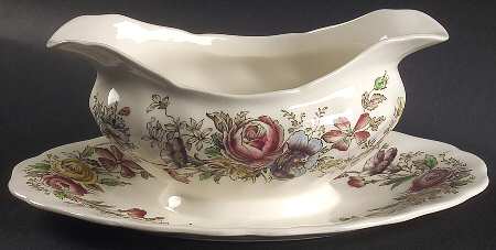 Sheraton (Floral Center) Gravy Boat with Attached Underplate