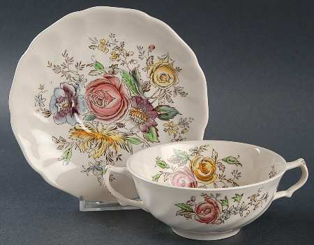 Sheraton (Floral Center) Flat Cream Soup Bowl & Saucer Set