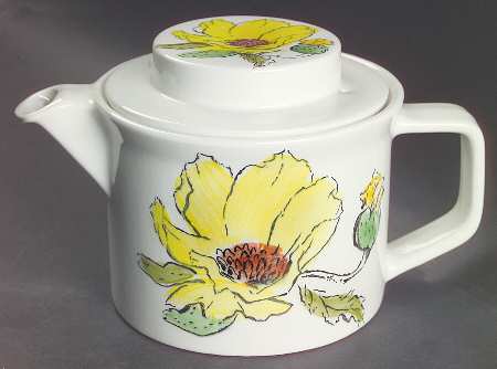 Sierra (White Background, Yellow Flowers) Teapot & Lid