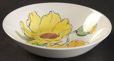 Sierra (White Background, Yellow Flowers) Fruit/Dessert (Sauce) Bowl