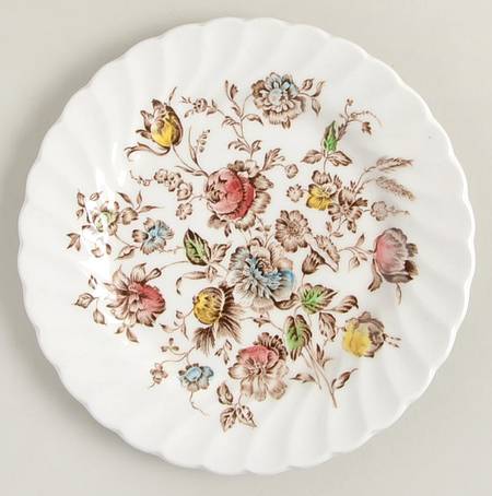 Staffordshire Bouquet Brown Multicolor Bread & Butter Plate