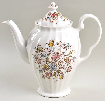 Staffordshire Bouquet Brown Multicolor Coffee Pot & Lid