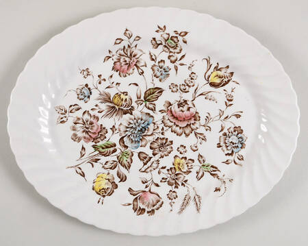 Staffordshire Bouquet Brown Multicolor 12" Oval Serving Platter