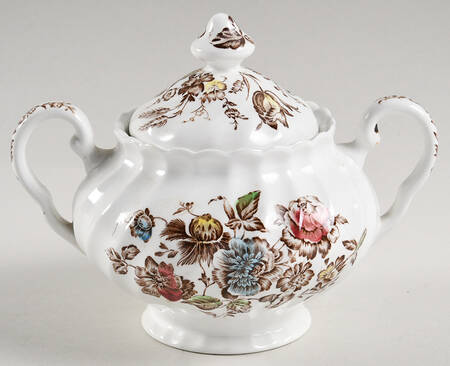 Staffordshire Bouquet Brown Multicolor Sugar Bowl & Lid