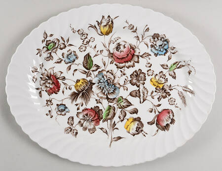 Staffordshire Bouquet Brown Multicolor 13" Oval Serving Platter