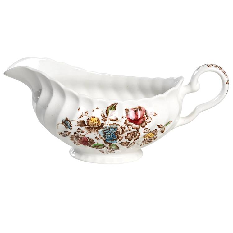Staffordshire Bouquet Brown Multicolor Gravy Boat
