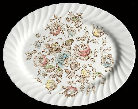 Staffordshire Bouquet Brown Multicolor 11" Oval Serving Platter
