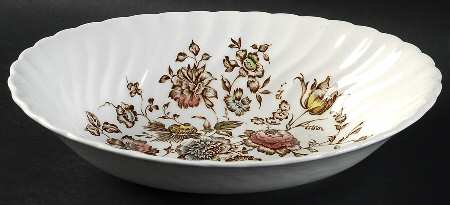 Staffordshire Bouquet Brown Multicolor 9" Oval Vegetable Bowl
