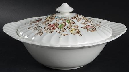 Staffordshire Bouquet Brown Multicolor Round Covered Vegetable