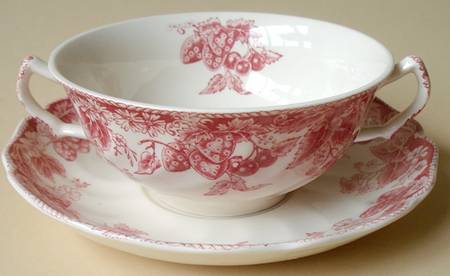 Strawberry Fair Pink Flat Cream Soup Bowl & Saucer Set