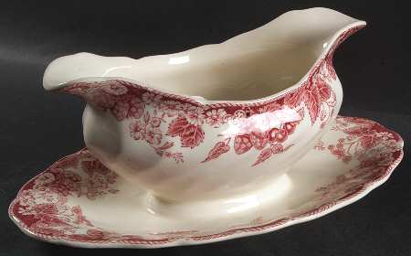 Strawberry Fair Pink Gravy Boat with Attached Underplate