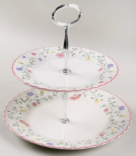 Summer Chintz (Made in England, Earthenware) 2 Tiered Serving Tray (Dinner & Salad Plate)