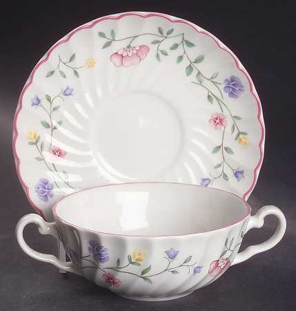 Summer Chintz (Made in England, Earthenware) Flat Cream Soup Bowl & Saucer Set