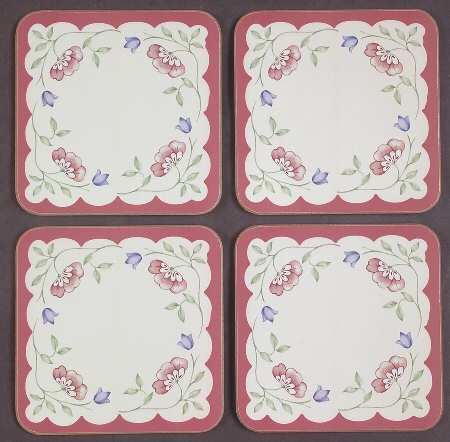 Summer Chintz (Made in England, Earthenware) (4 Pc) Cork Back Square Coaster Set