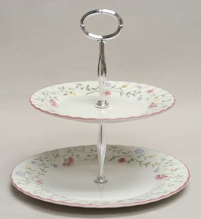 Summer Chintz (Made in England, Earthenware) 2 Tiered Serving Tray (Dinner & Salad Plate)
