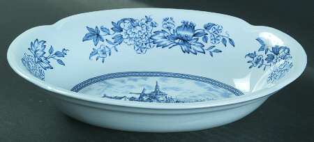 Tulip Time Blue (Blue Background) 8" Oval Vegetable Bowl