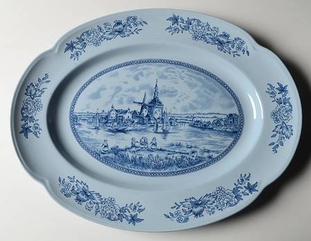Tulip Time Blue (Blue Background) 15" Oval Serving Platter