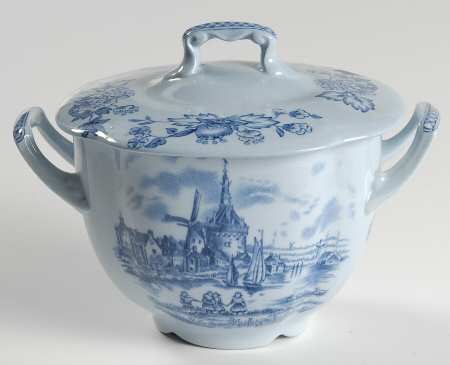 Tulip Time Blue (Blue Background) Sugar Bowl & Lid
