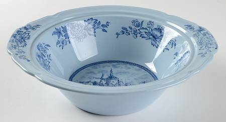 Tulip Time Blue (Blue Background) Round Vegetable No Lid