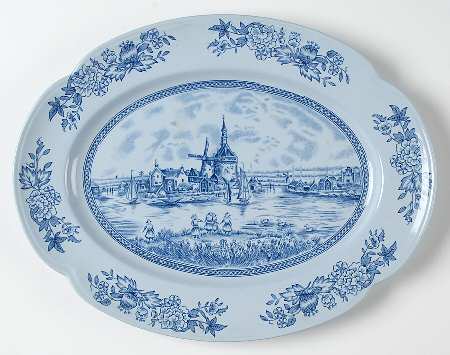 Tulip Time Blue (Blue Background) 12" Oval Serving Platter
