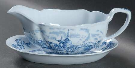 Tulip Time Blue (Blue Background) Gravy Boat & Underplate/Relish
