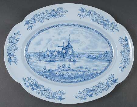 Tulip Time Blue (Blue Background) 14" Oval Serving Platter