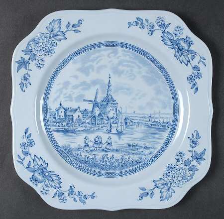 Tulip Time Blue (Blue Background) Square Salad Plate