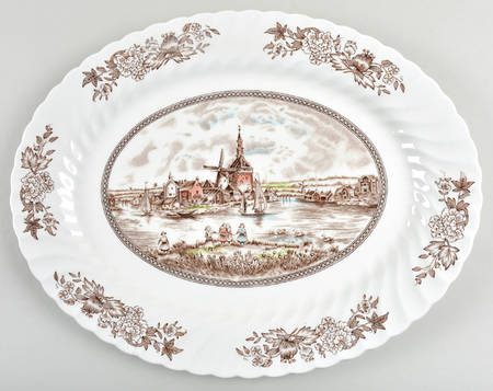 Tulip Time Brown Multicolor 15" Oval Serving Platter