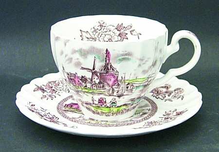 Tulip Time Brown Multicolor Flat Cup & Saucer Set