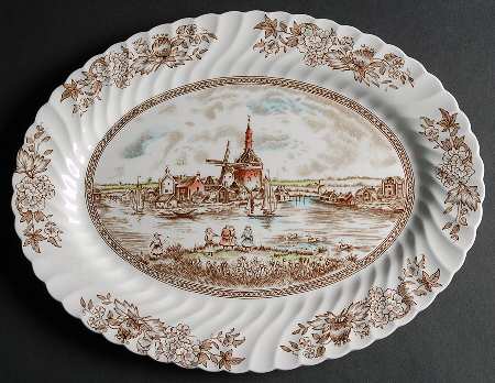 Tulip Time Brown Multicolor 14" Oval Serving Platter