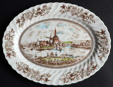 Tulip Time Brown Multicolor 12" Oval Serving Platter