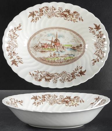Tulip Time Brown Multicolor 9" Oval Vegetable Bowl